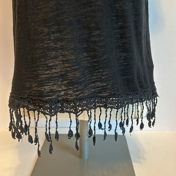 Aeropostale Black Boho Cap Sleeve Fringe Bottom Crop Top Women’s Medium - Picture 3 of 6